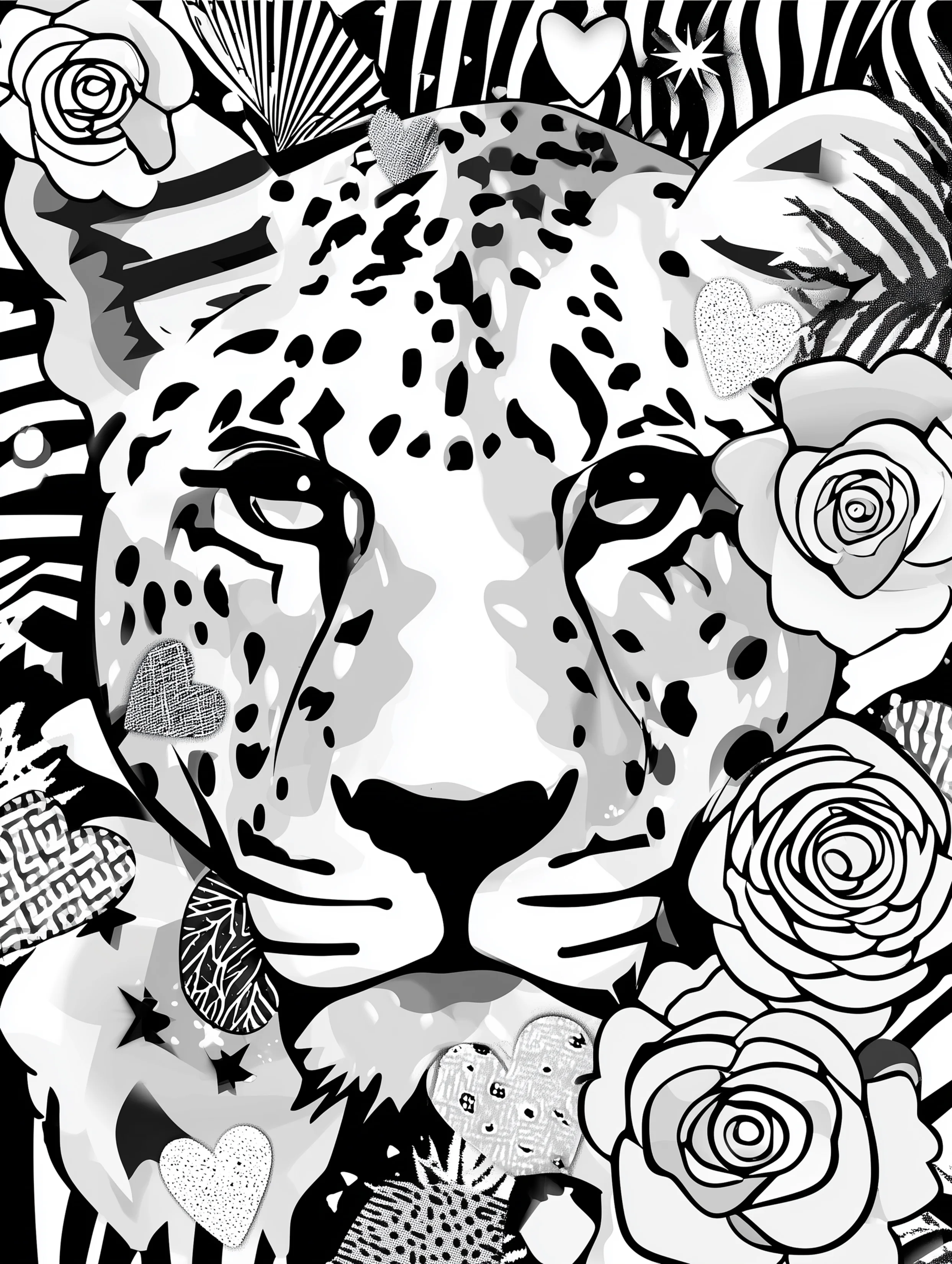 Free cheetah printable coloring page featuring a close up cheetah face